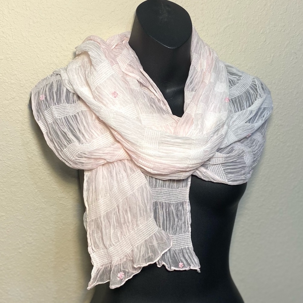Ruffled Scarf “ Snow Rose Ruffles “ mixed silk